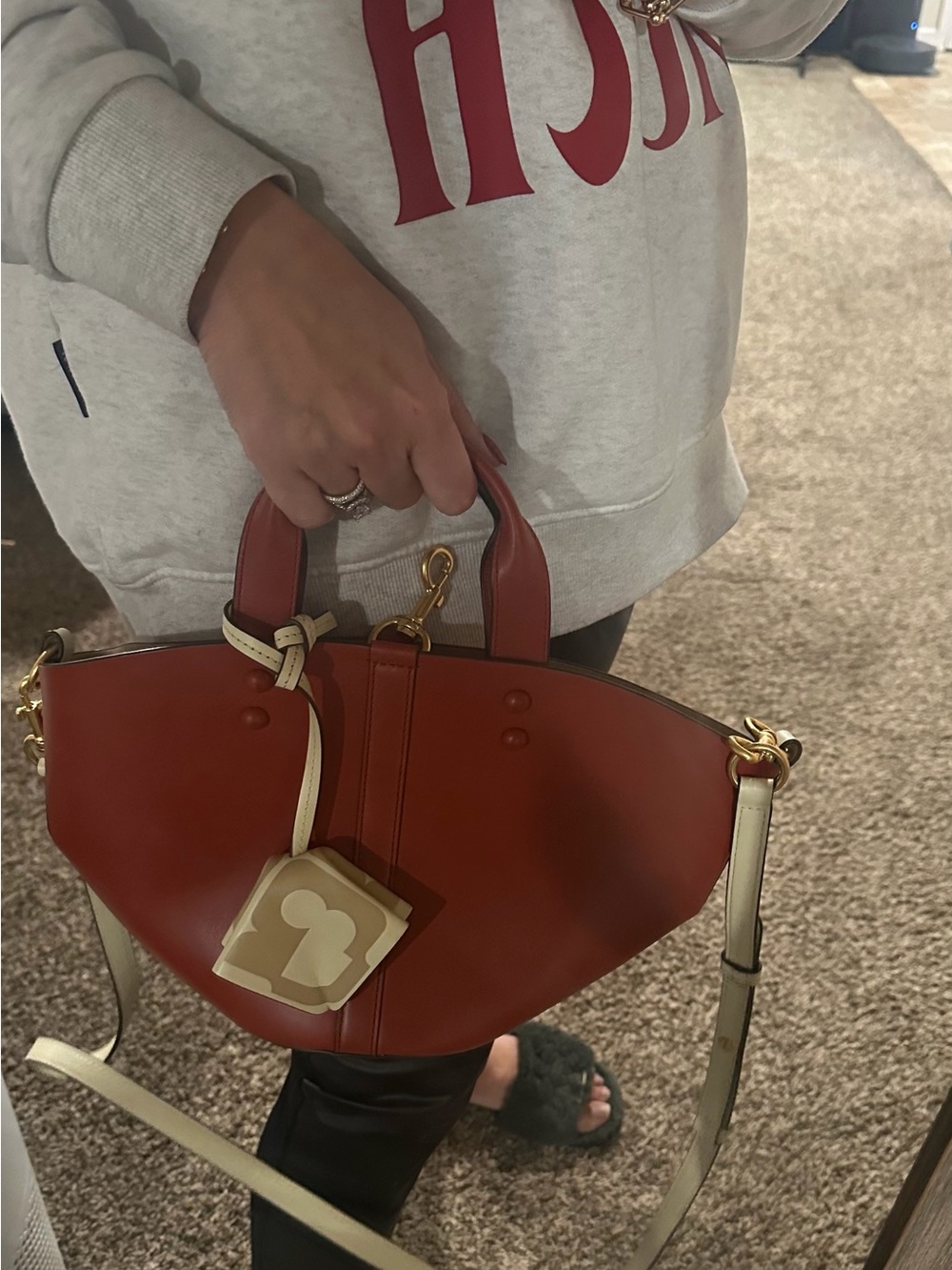 Tory Burch Brick Red Satchel with Cream Trim